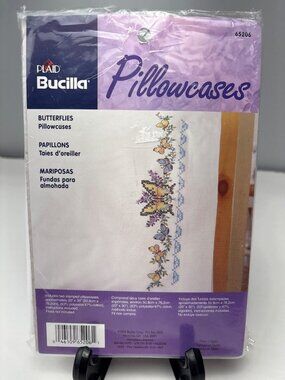 Plaid Bucilla Butterfly Embroidery Stamped Pillowcase Set 20”x30” Cotton/Poly